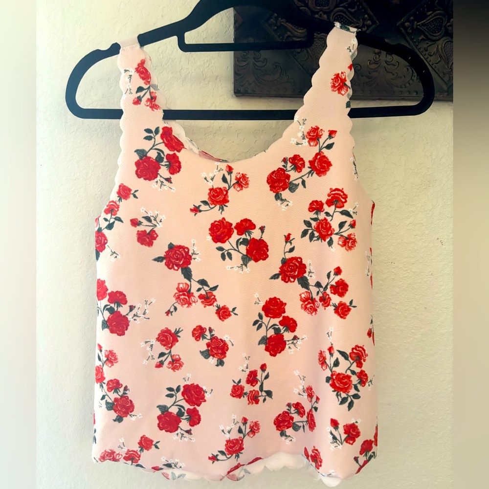 H&M Cream and Red Fitted Tank Top